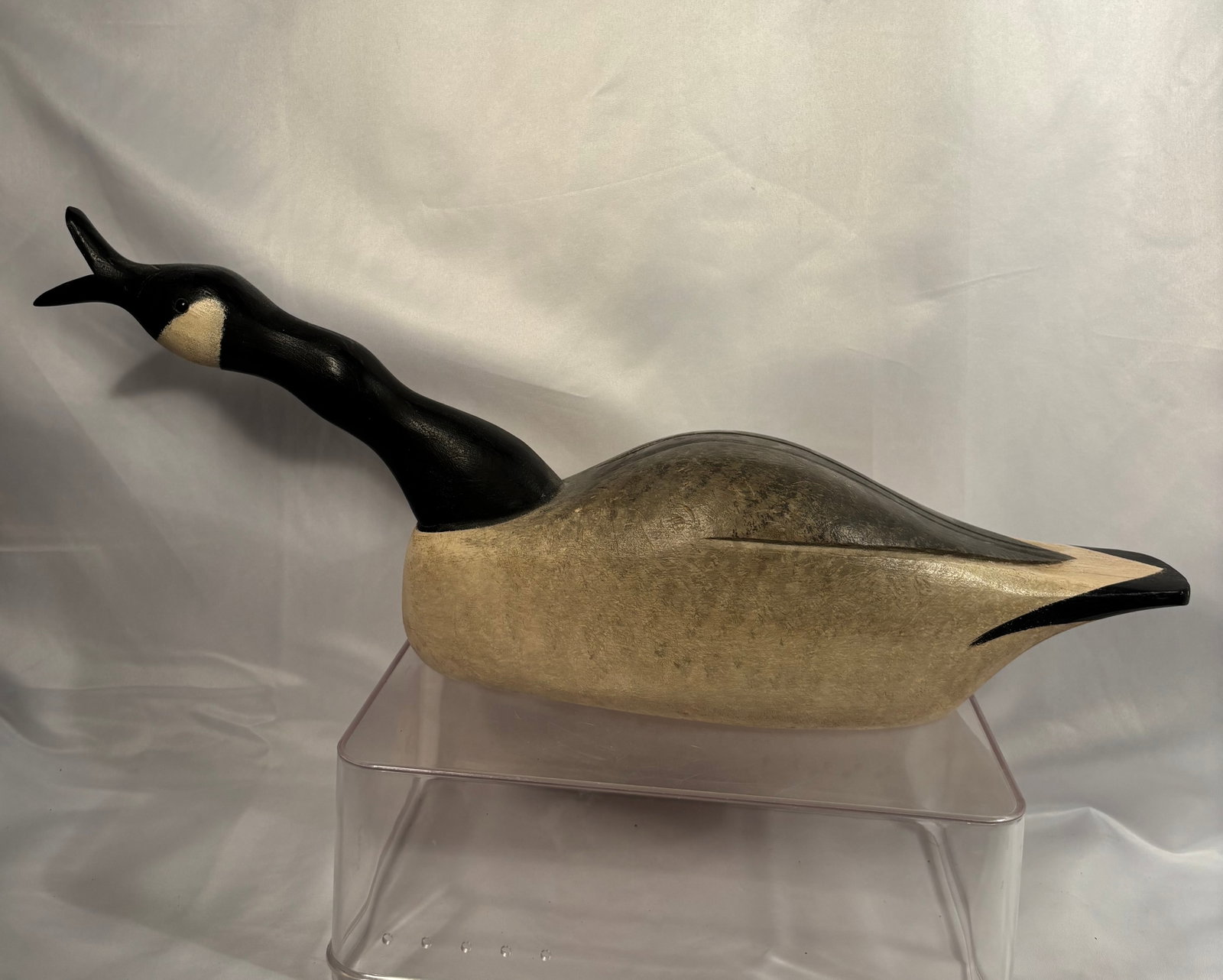 Signed Wooden Canada Goose Decoy in Honking Pose (1 of 9)