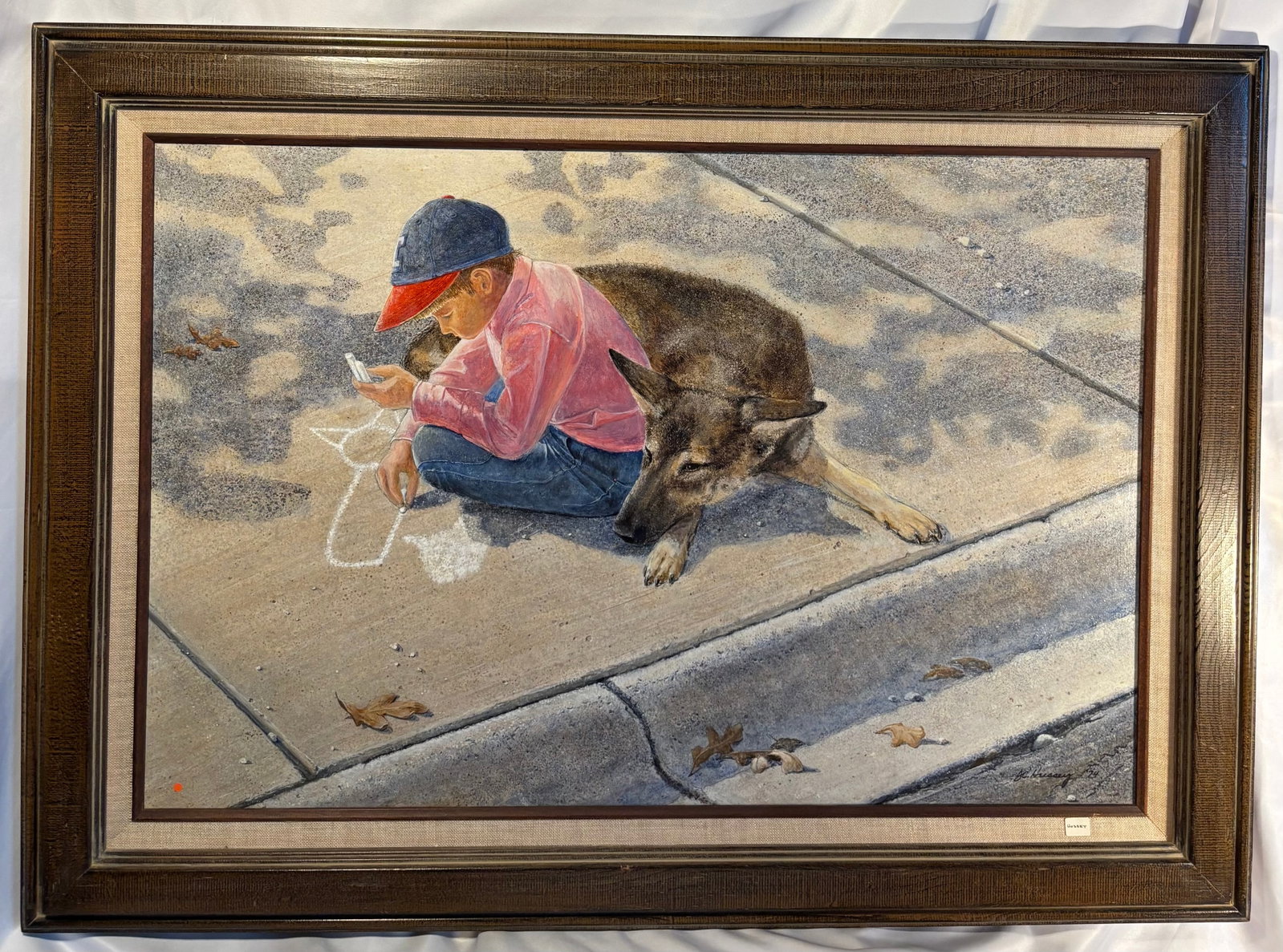J.C. Hussey (American, 20th Century), An Afternoon Doodle, Nostalgic Modern Realist Mixed Media (or: This captivating, original mid-20th-century figurative painting by American regional artist J.C. Hussey beautifully captures a tender, nostalgic moment of childhood reflection. Titled, signed, and dat