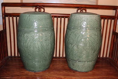 pair antique Chinese  celadon garden seats