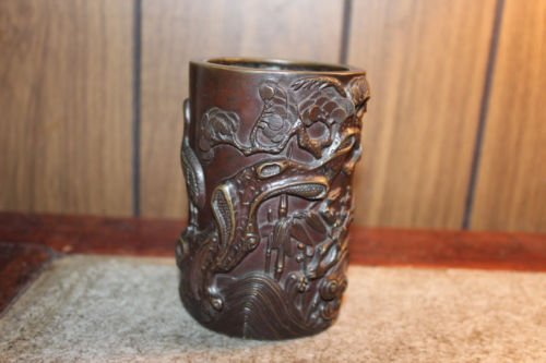 Antique Chinese bronze brush holder (1 of 8)