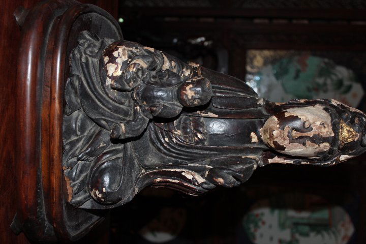 Antique Chinese wood guan yin with boy statue: length:19.5cmheight: 31cm