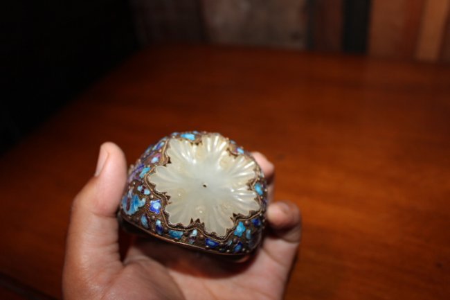 Antique Chinese jade silver enamal bracelate (1 of 6)