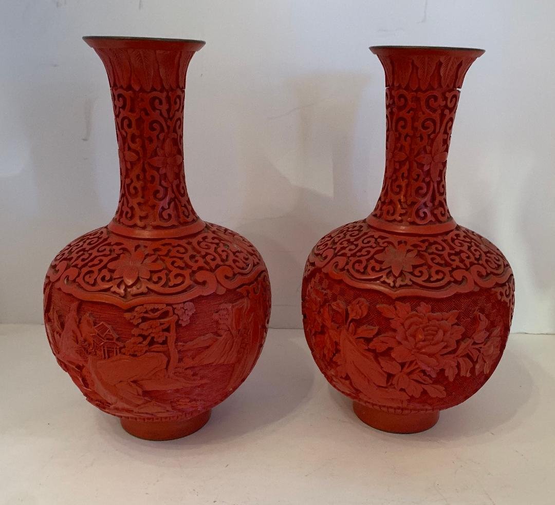 Pair of Cinnabar & brass vases (1 of 8)