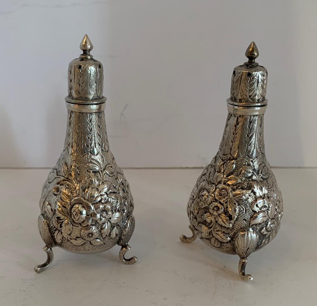 GEORGE W. WEBB STERLING SILVER PAIR SALT PEPPER SHAKERS (1 of 3)
