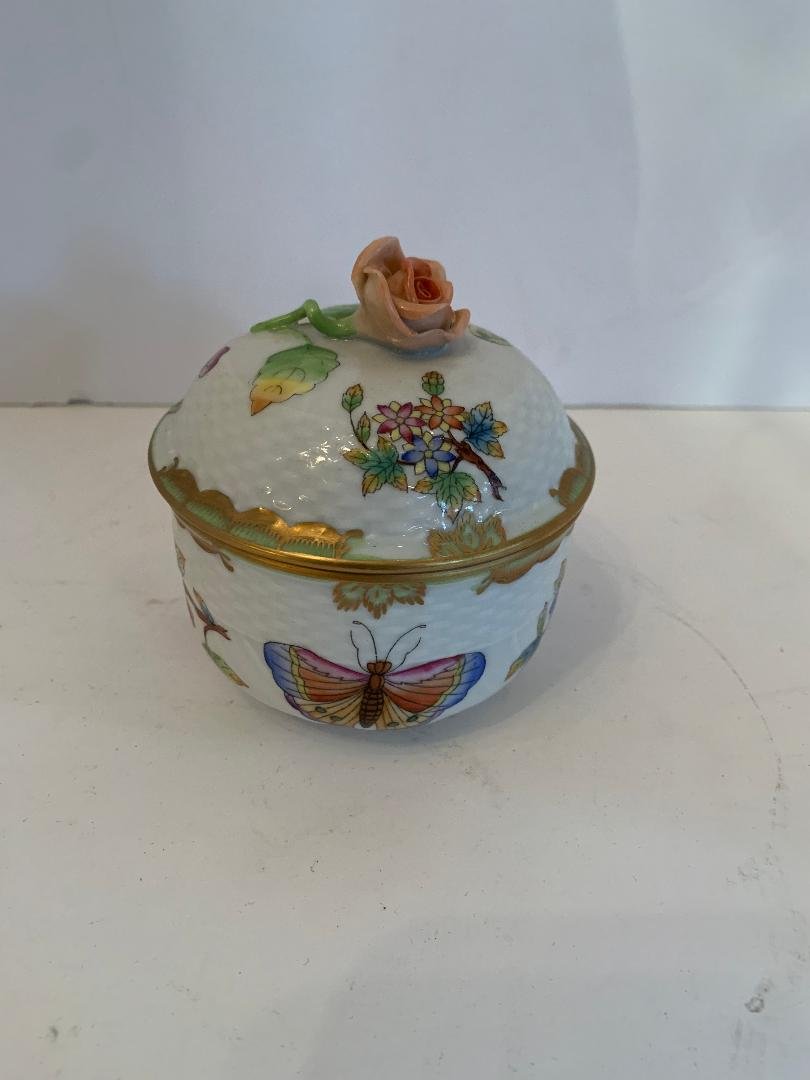 Hand painted Herend butterfly rose lidded box jar (1 of 4)