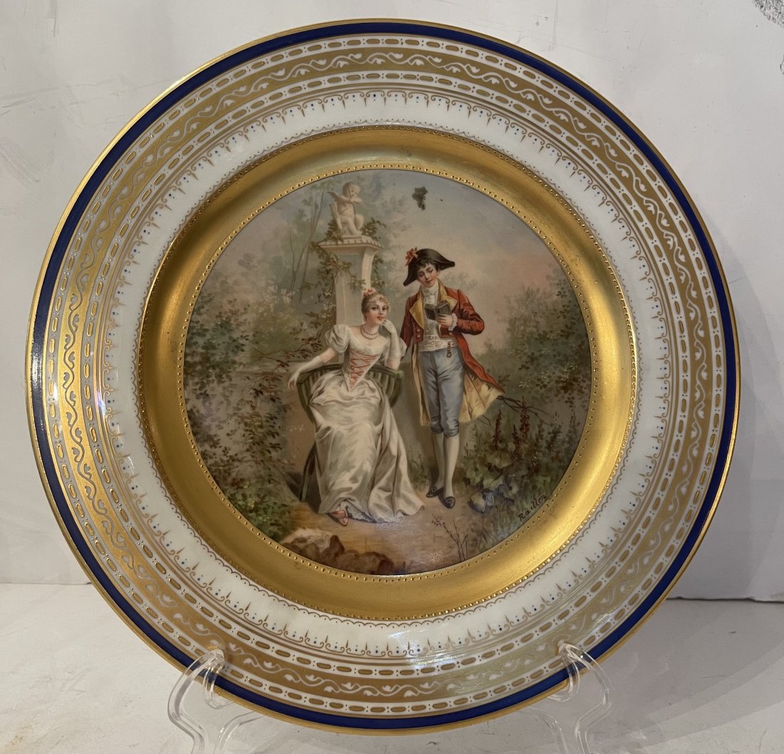 Vienna Porcelain Plate "Reading" Radler Romantic Courting Scene: Vienna Porcelain Plate "Reading" Signed Radler Of Romantic Courting Scene