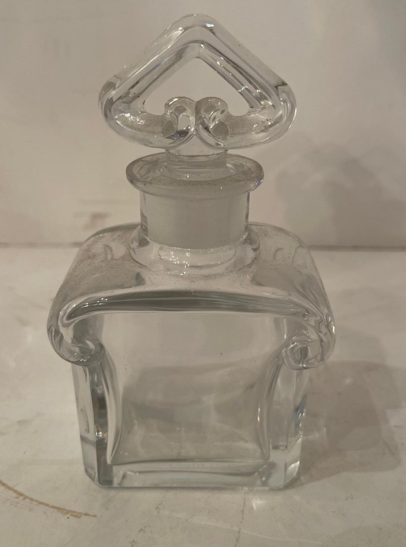 Guerlain Perfume Bottle by Baccarat France: Guerlain Paris Perfume Bottle with stoppers by Baccarat, engraved to underside "Guerlain / Paris France / Baccarat / Bottle Made in France