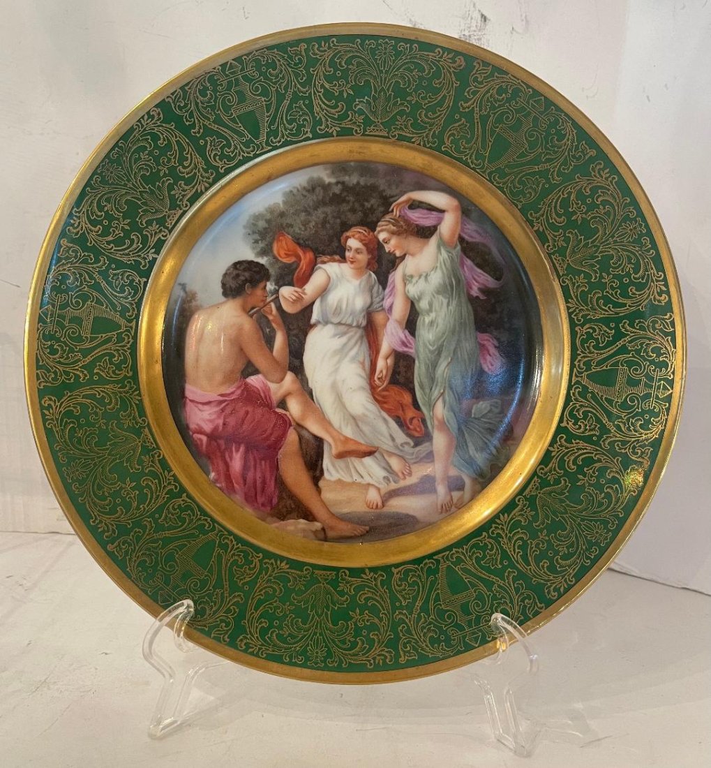 Painted Porcelain Plate Bavaria schumann Germany Of Maidens Dancing And Flute Player (1 of 3)
