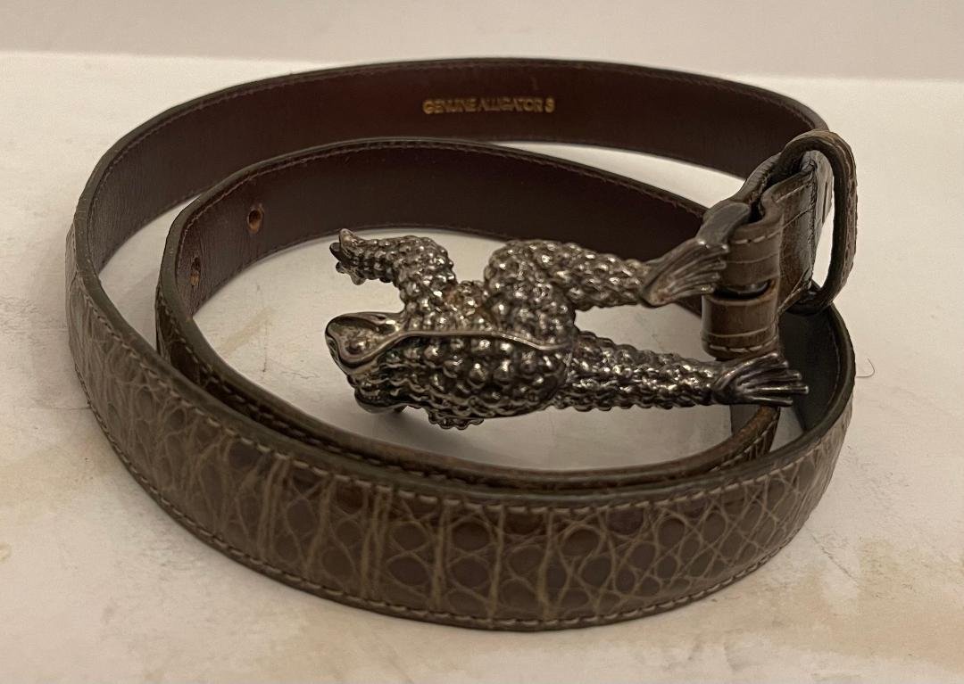 VINTAGE GENUINE ALLIGATOR BARRY KIESELSTEIN CORD STERLING SILVER FROG BELT BUCKLE (1 of 4)