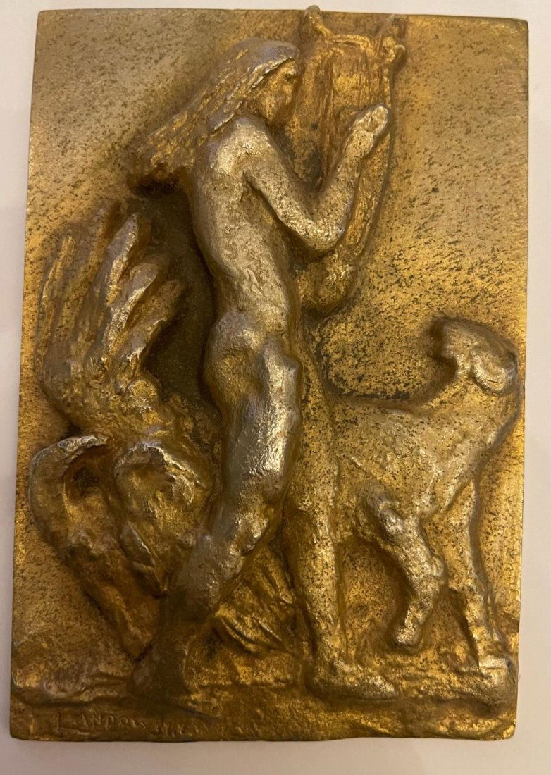 Paul Landowski Orphees Award Trophy Bronze Plate Plaque ORPHÉE CHARMING THE ANIMALS Bas-relief (1 of 2)