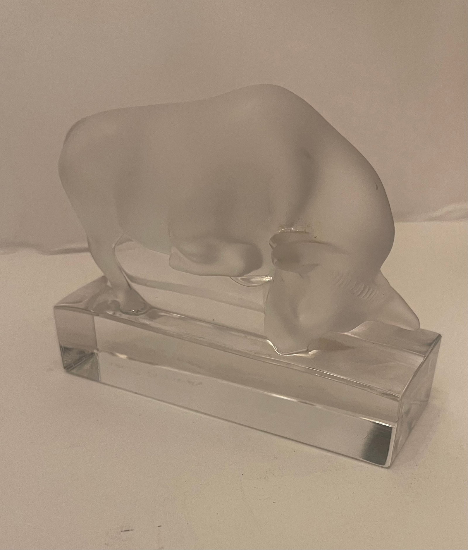 Vintage Signed Lalique France French Frosted Crystal Bull Figurine Paperweight Sculpture: Vintage Signed Lalique France French Frosted Crystal Bull Figurine Paperweight Sculpture