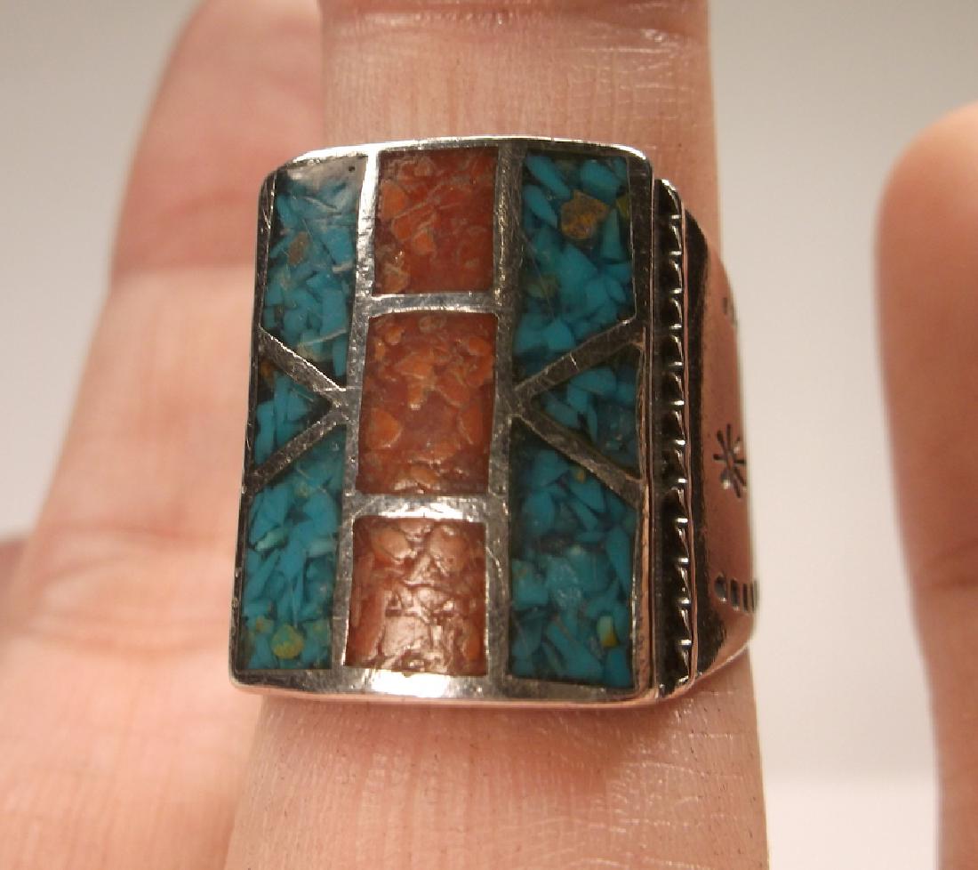 Incredible Old Pawn Sterling Turquoise Red Coral Ring (1 of 4)