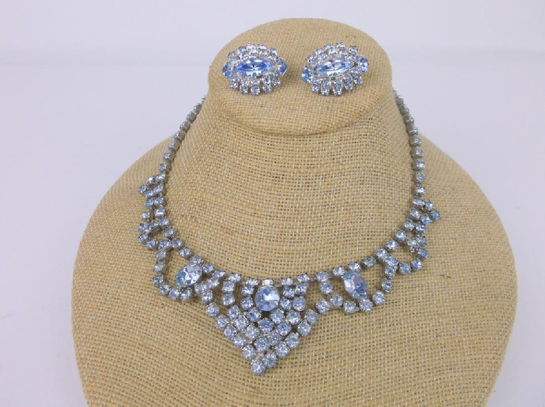 1940s Blue Rhinestone Necklace Earrings Stunning (1 of 4)