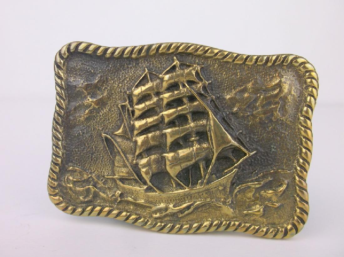 Antique Heavy Brass Ship Sailor Belt Buckle Gorgeous (1 of 2)