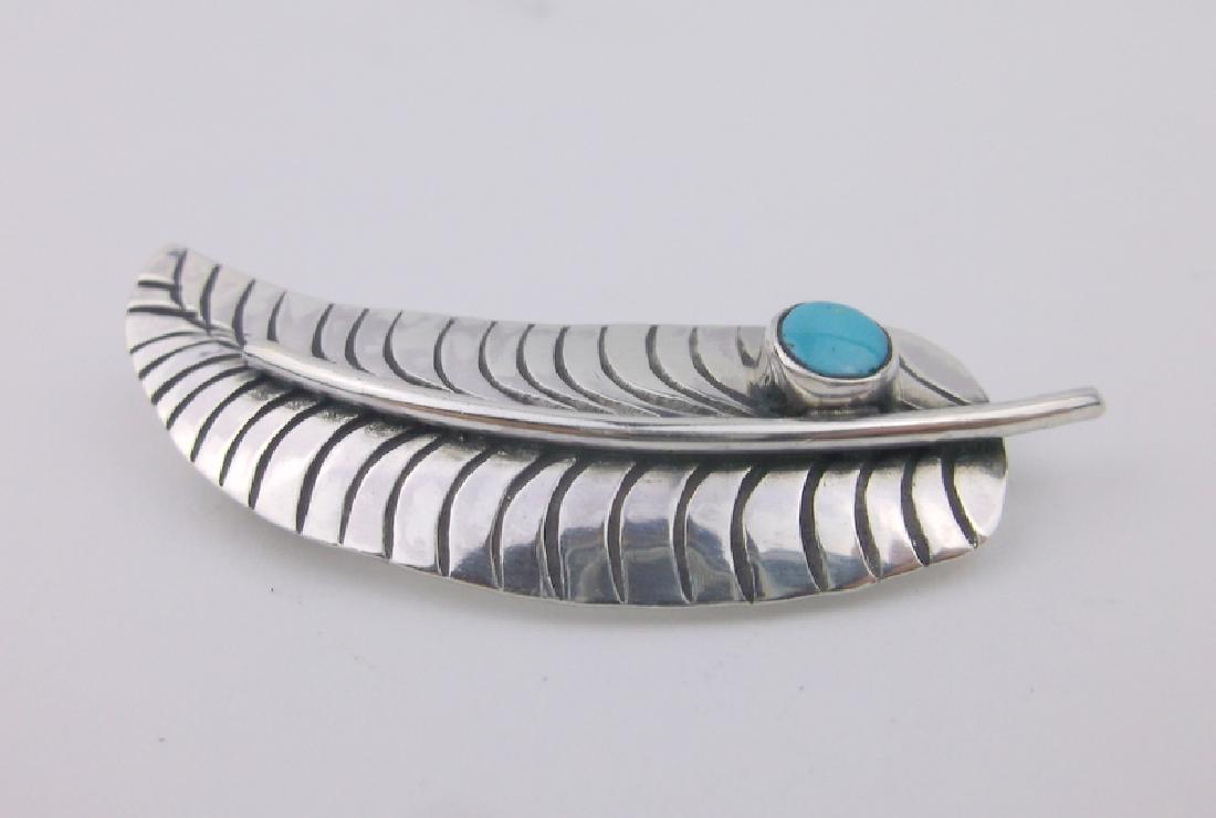 Stunning Navajo Sterling Turquoise Feather Brooch (1 of 2)