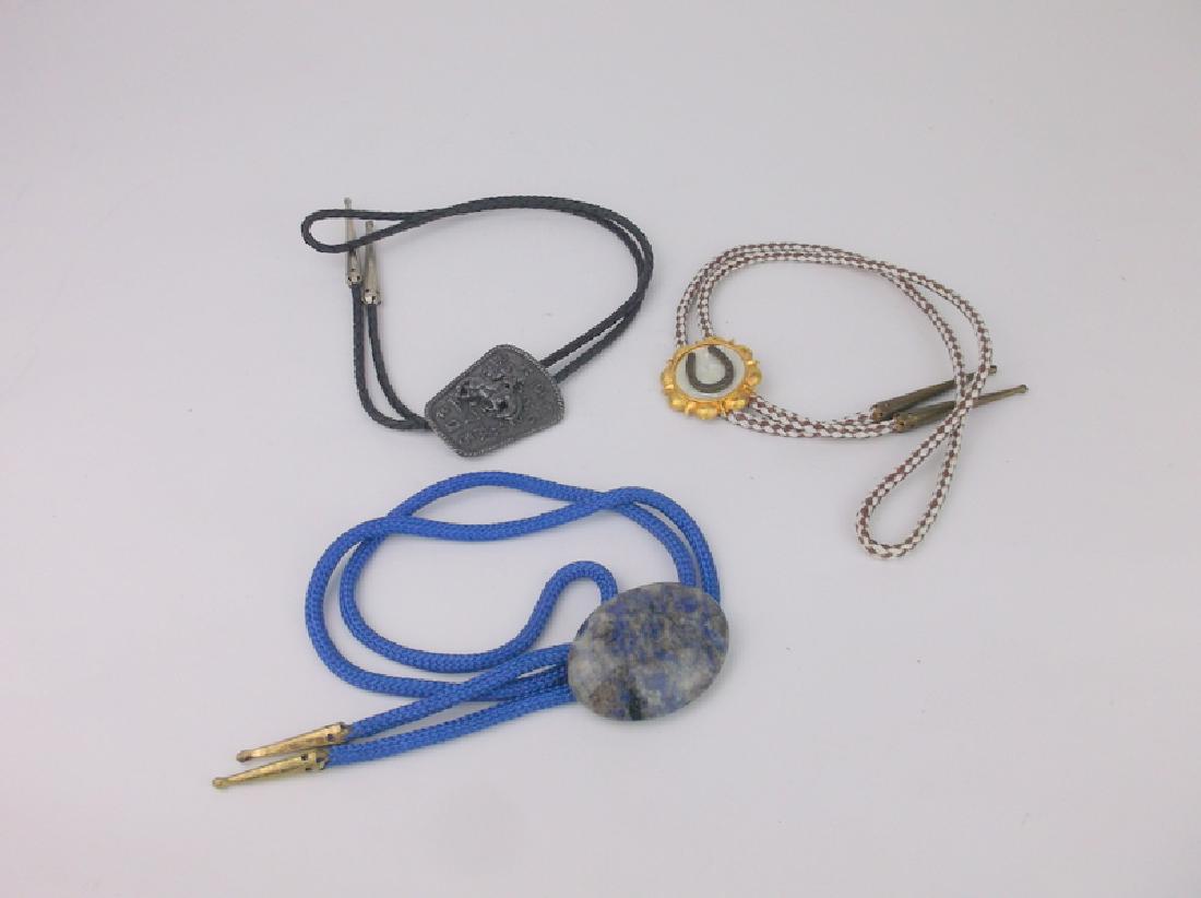 3 Stunning Vint Bolo Ties Sodalite Bronco MOP: excellent condition