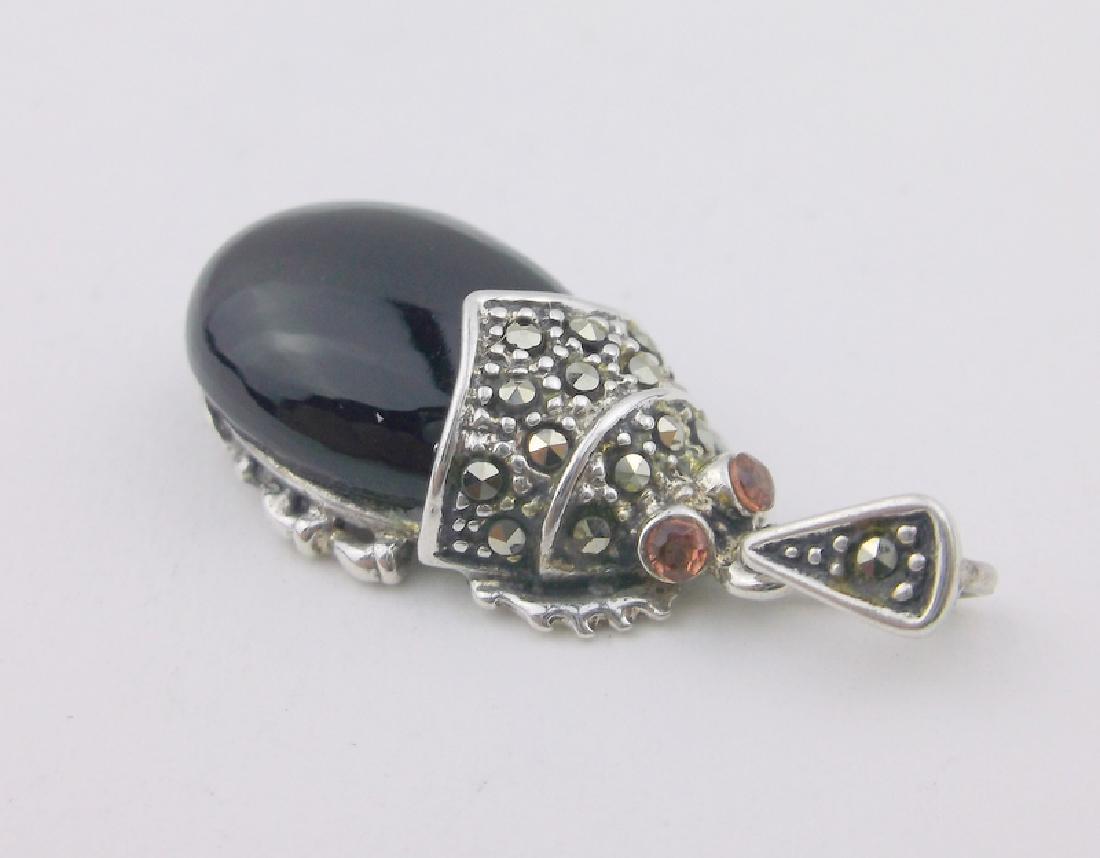 Stunning Sterling Onyx Scarab Beetle Pendant: excellent condition