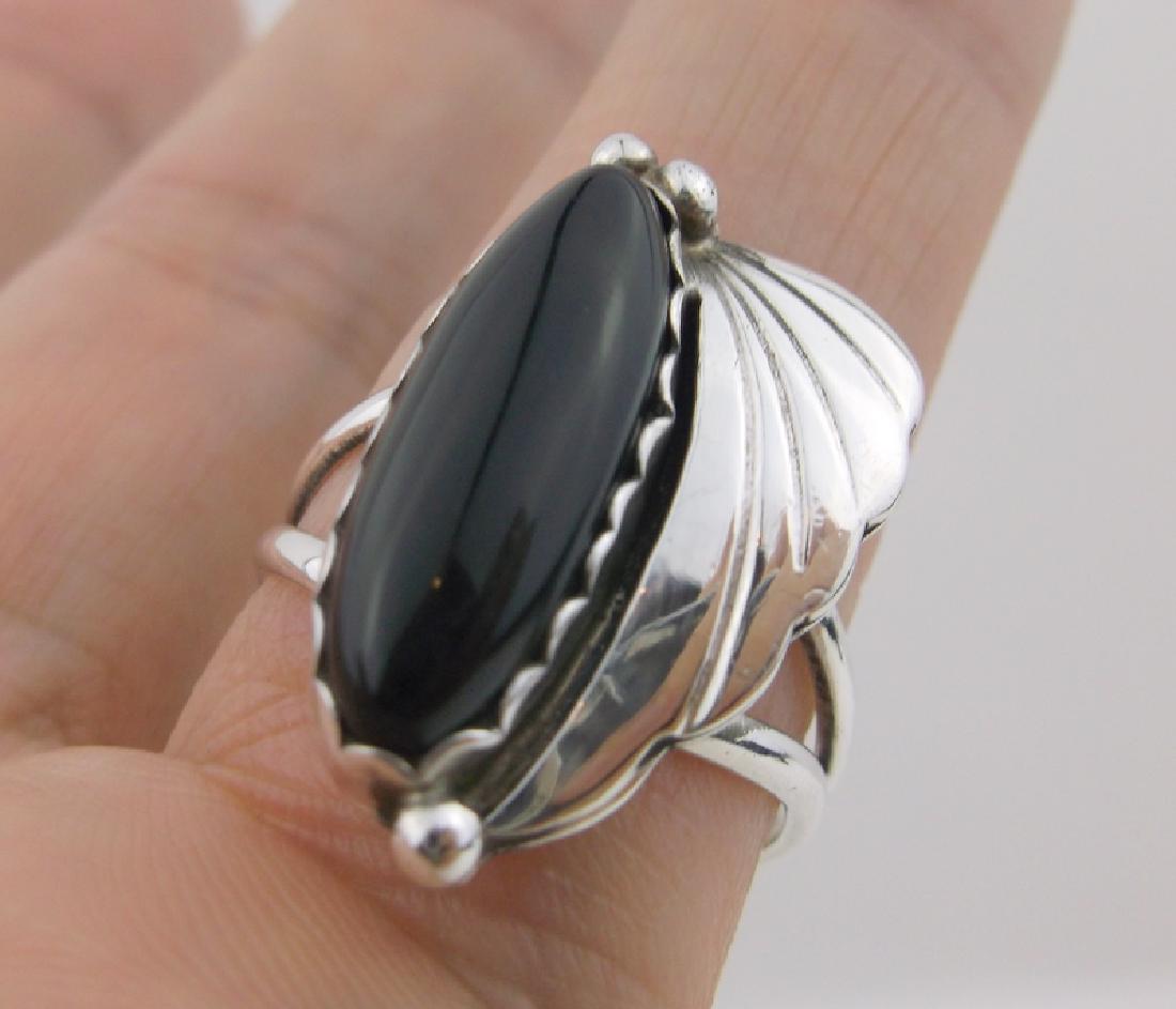 Stunning Navajo Sterling Silver Onyx Ring 9 J (1 of 3)