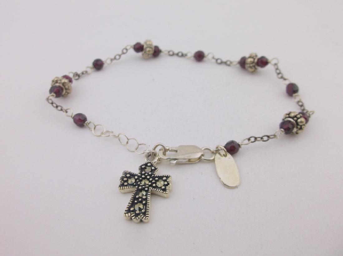 New Sterling Marcasite Amethyst Cross Bracelet: excellent condition