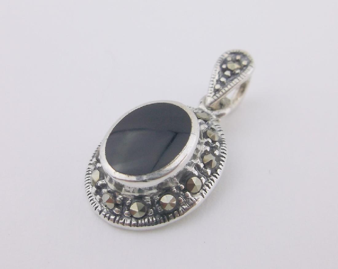 Gorgeous Sterling Silver Onyx Marcasite Pendant: excellent condition
