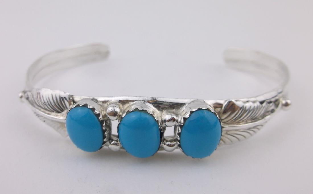 Stunning Sterling Silver Turquoise Cuff Bracelet Heavy (1 of 4)