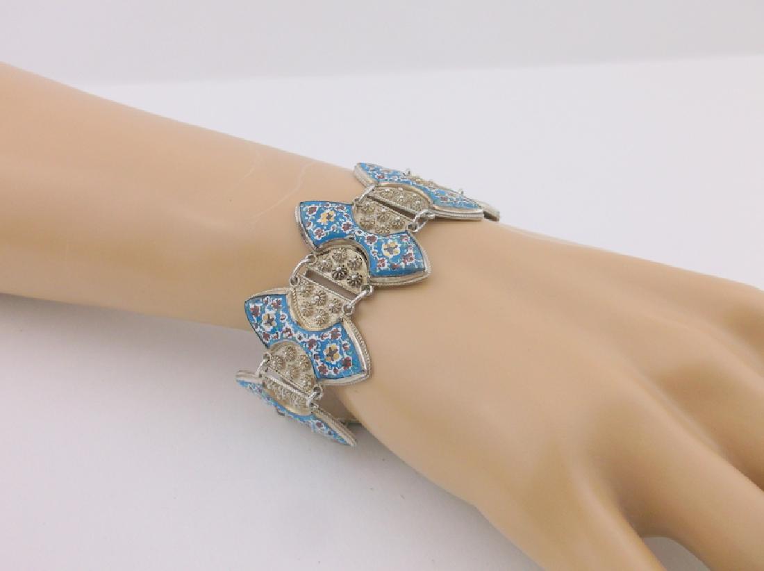 Antique Sterling Enameled Bracelet Signed 7.5" Stunning (1 of 7)