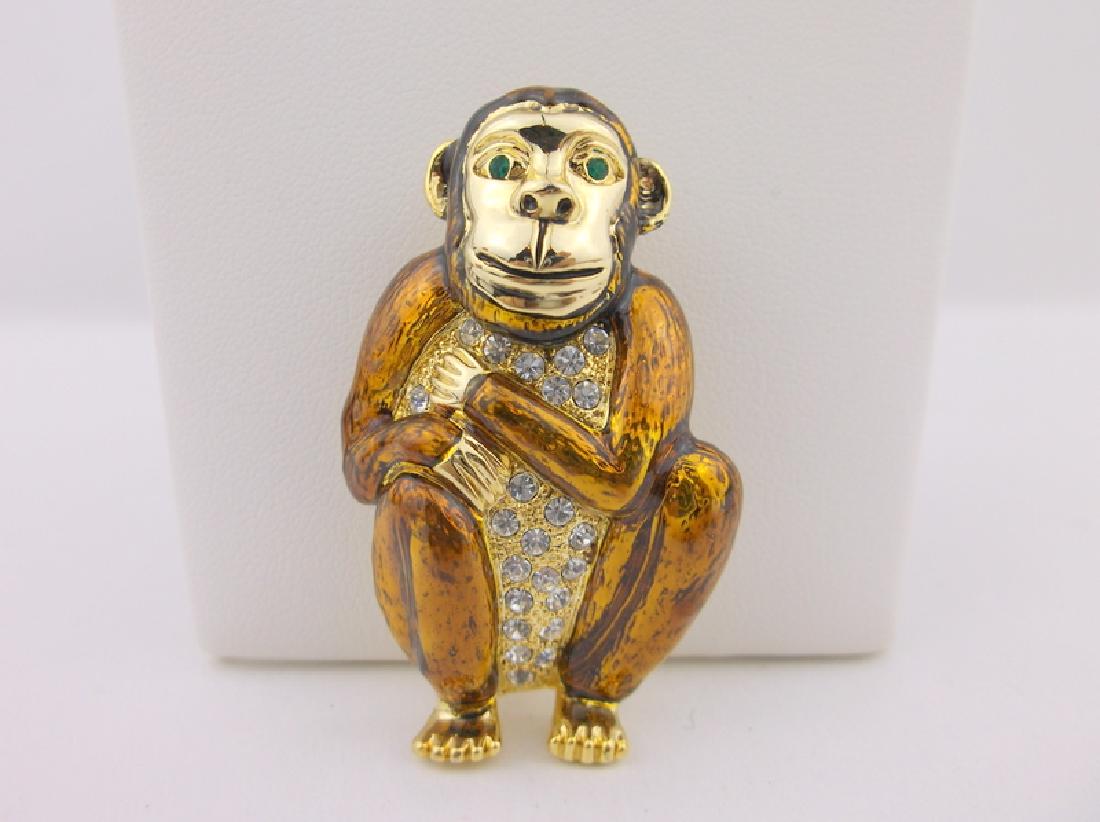 Stunning Enameled Rhinestone Monkey Brooch Large (1 of 1)