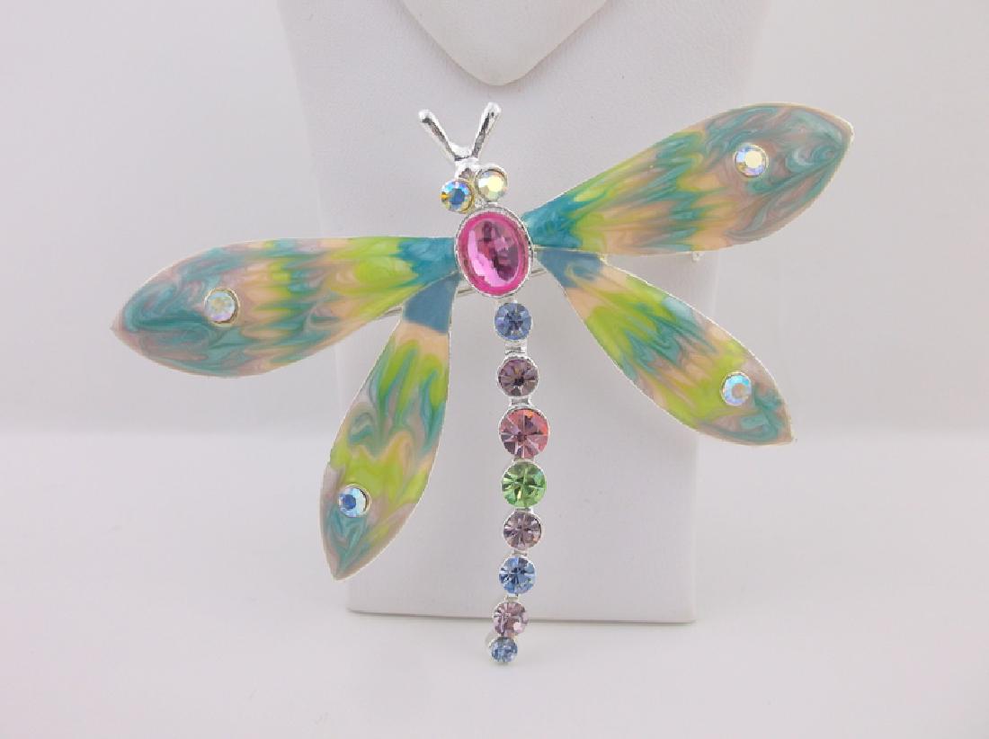 Incred Enameled Rhinestone Dragonfly Brooch Pendant (1 of 1)