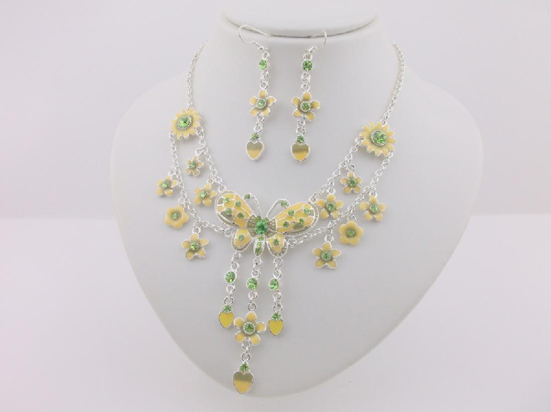 Enameled Rhinestone Butterfly Necklace Earrings (1 of 3)