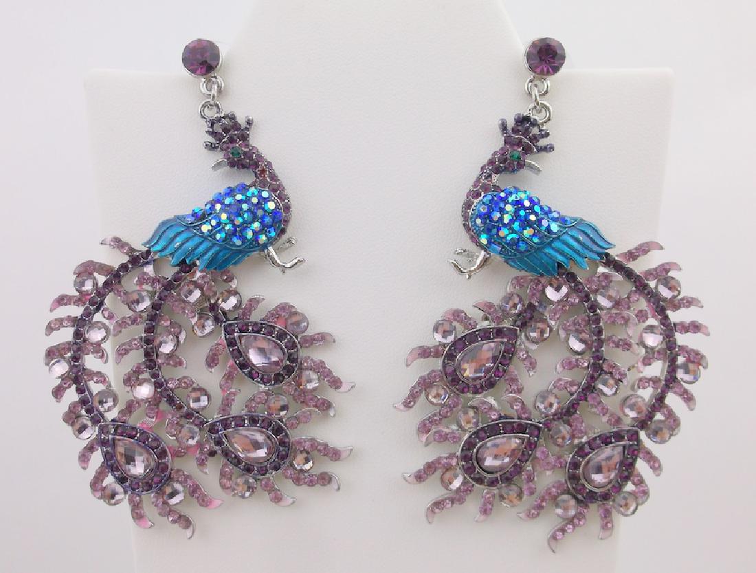 Incred Huge Enameled Rhinestone Peacock Earrings Stud (1 of 4)