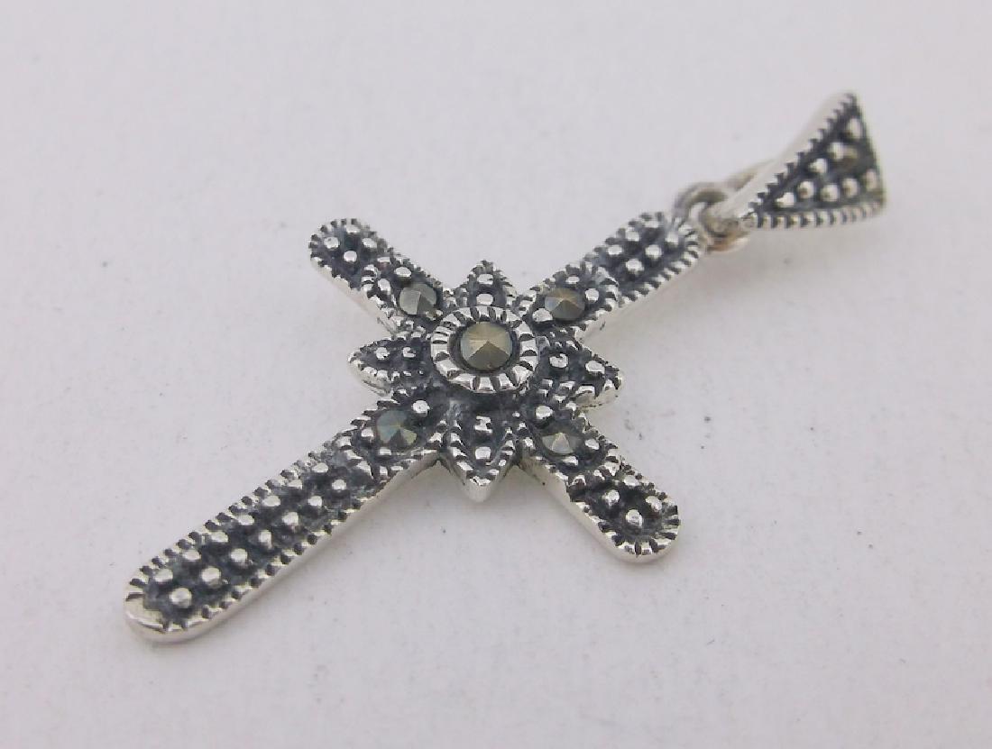 Stunning Sterling Silver Marcasite Cross Pendant: Guaranteed Solid 925 Sterling Silver, in Excellent Condition