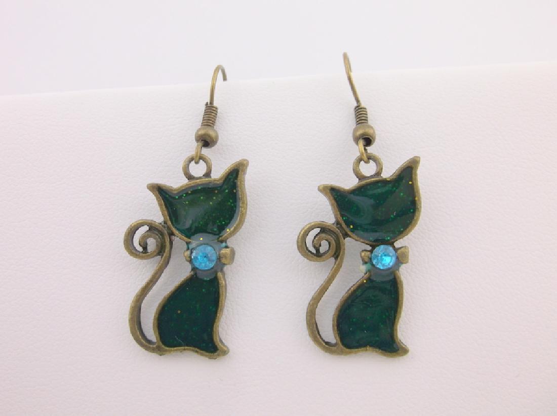 Gorgeous Enameled Rhinestone Cat Earrings (1 of 1)