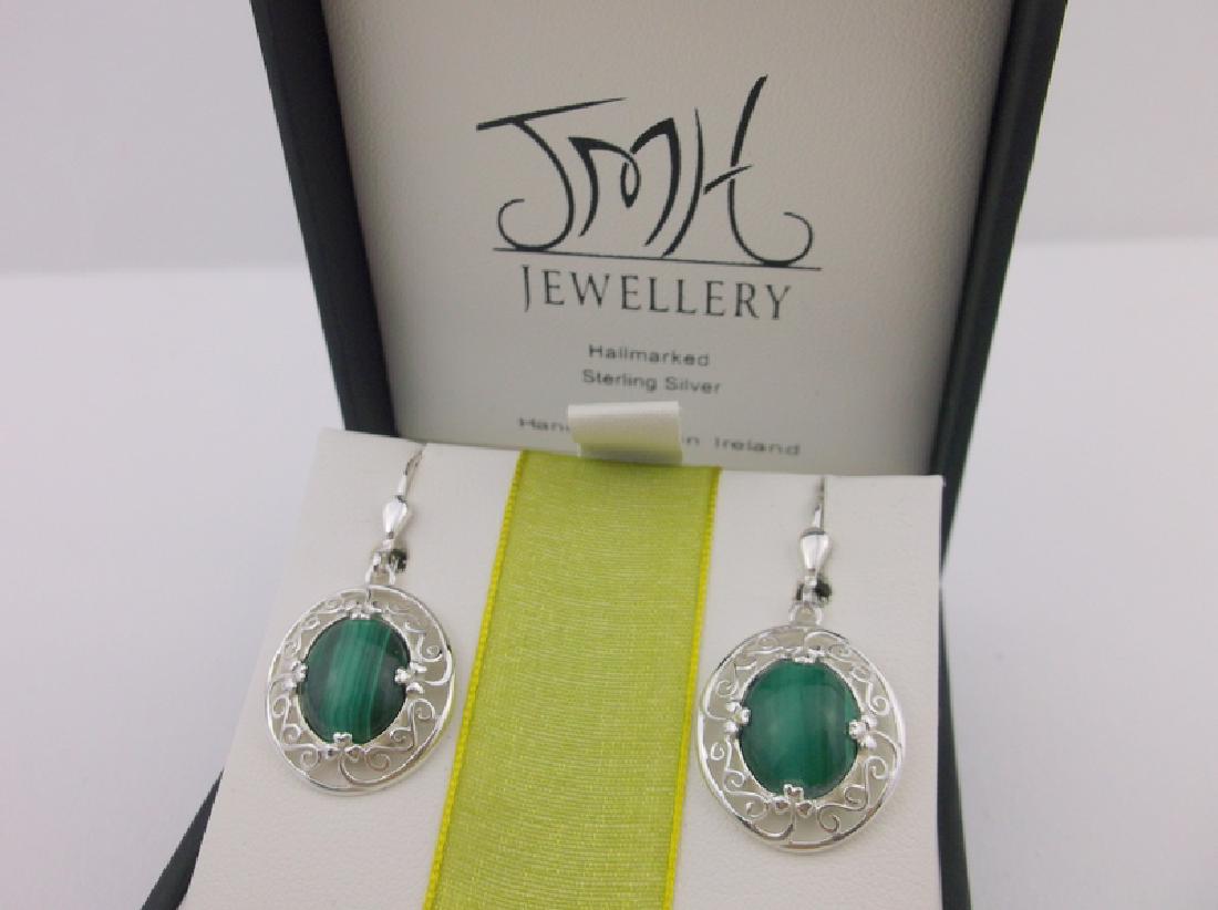 Stunning JMH Irish Malachite Earrings Boxed: Guaranteed Solid 925 Sterling Silver, in Excellent Condition