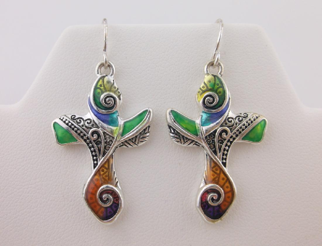 Stunning Enameled Cross Earrings: new condition
