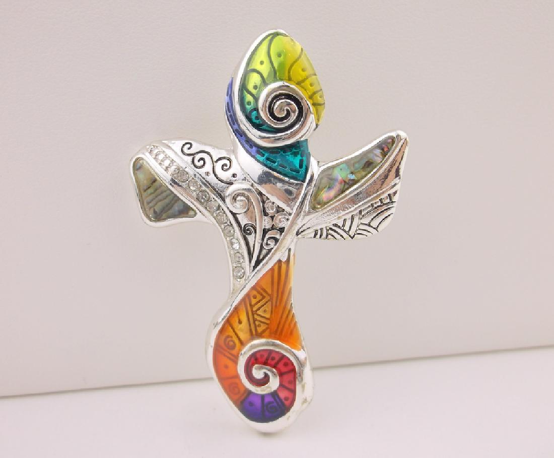 Stunning Enameled Abalone Cross Pendant Large (1 of 1)