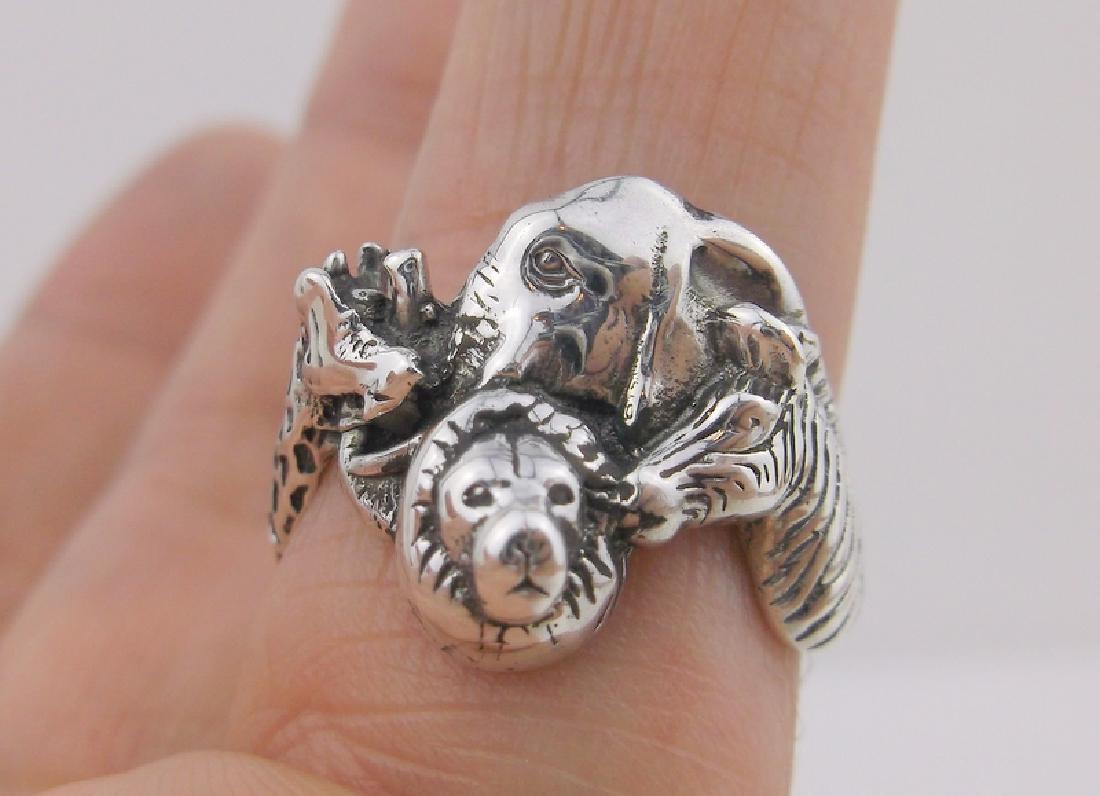 Incred Sterling Lion Zebra Giraffe Elephant Ring 8: Guaranteed Solid 925 Sterling Silver, in Excellent Condition