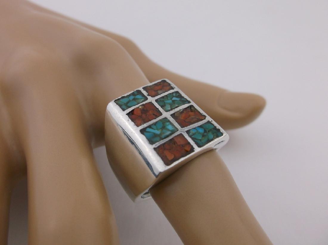 Vint Navajo Sterling Turquoise Coral Ring 9 Mens (1 of 3)