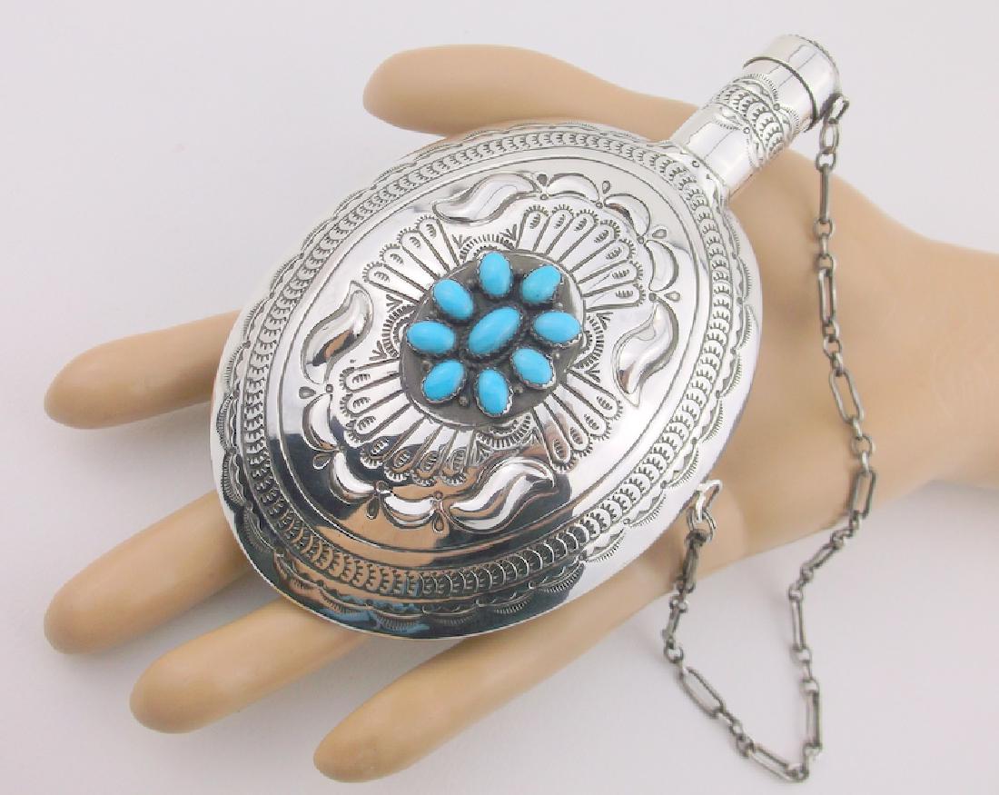 Incredible Antique Navajo Sterling Turquoise Flask Huge (1 of 9)