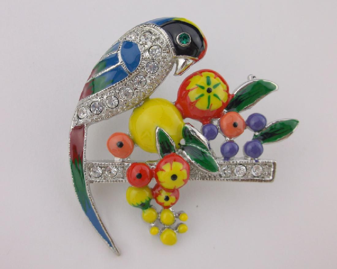 Stunning Enameled Rhinestone Bird Brooch (1 of 2)