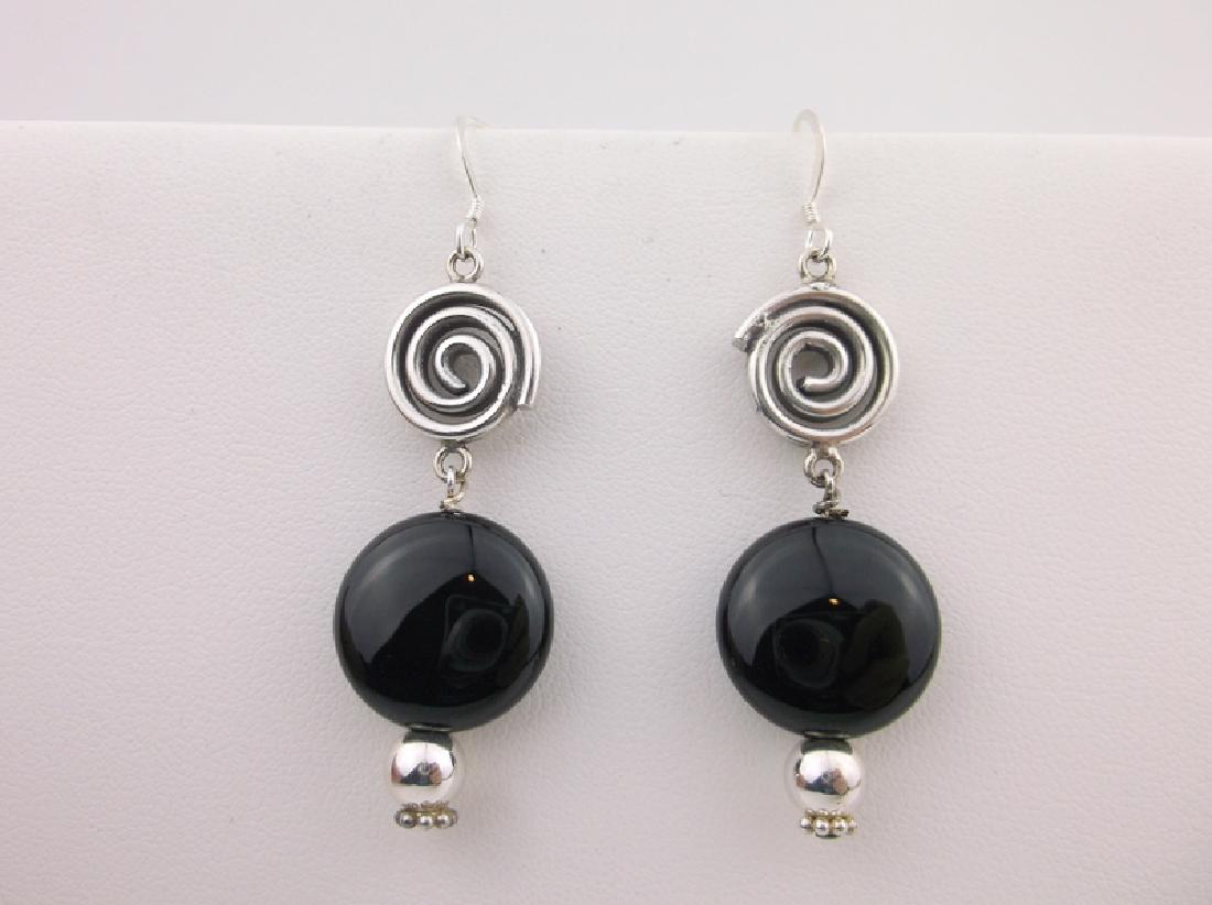Stunning Sterling Silver Onyx Drop Swirl Earrings (1 of 1)