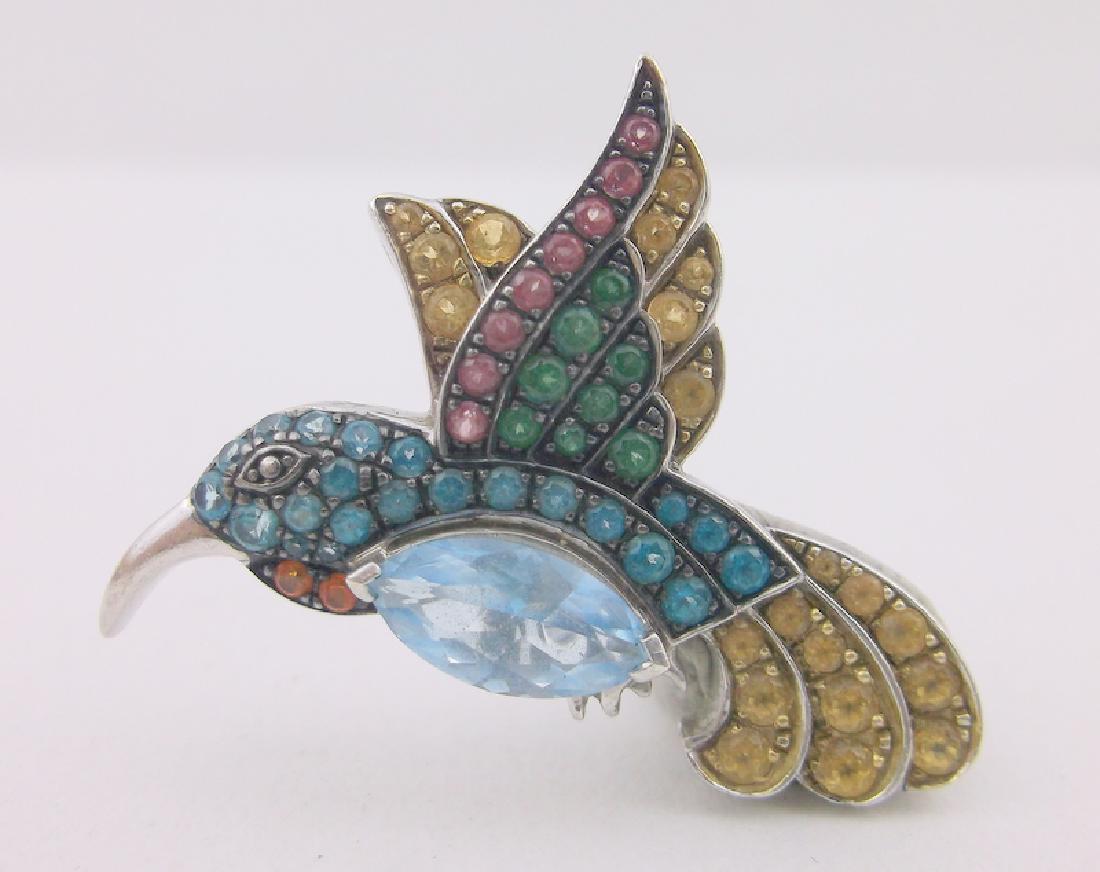 Stunning Sterling Emerald Aqua Hummingbird Pendant (1 of 3)