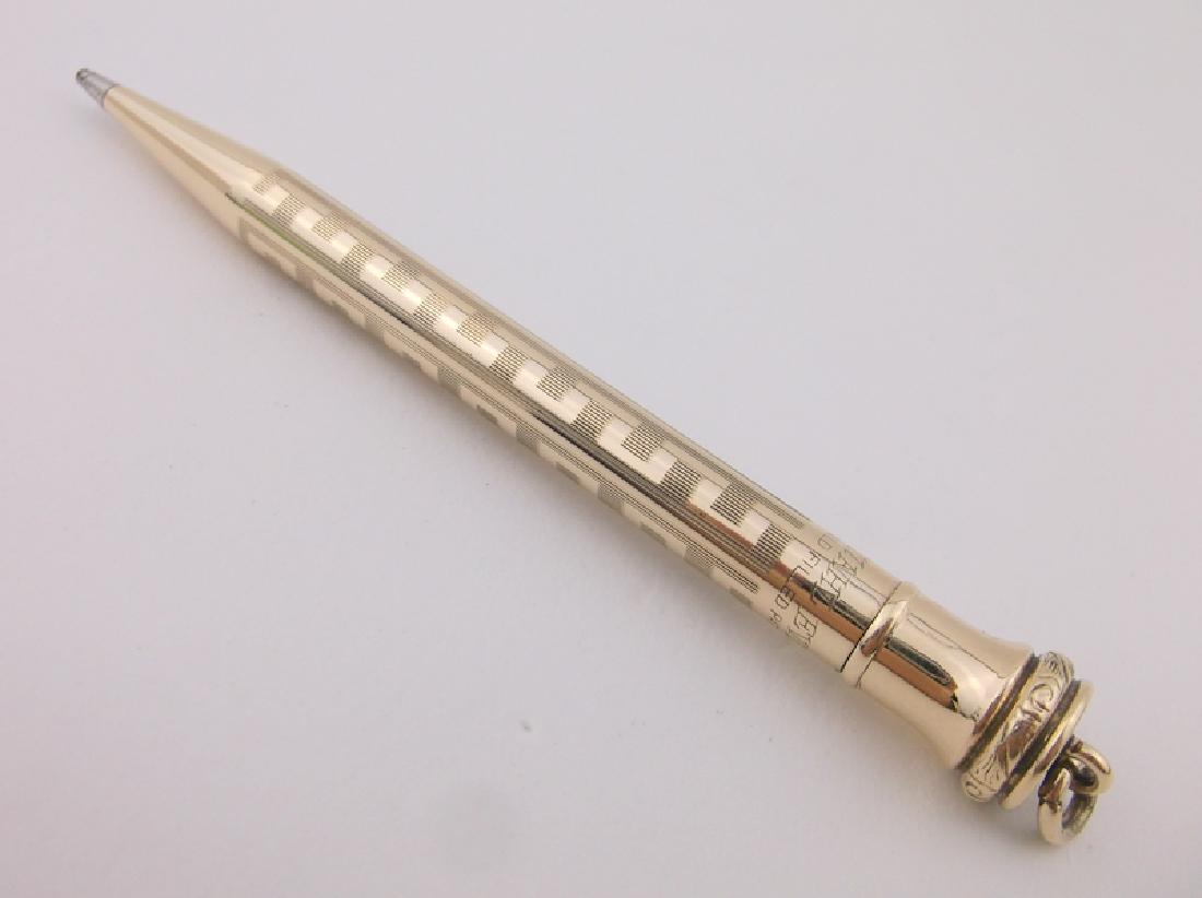 Stunning Antique 12kt GF Mechanical Pencil: Eversharp, genuine 12kt Gold Filled, with pendant loupe at top for wearing, in excellent condition, antique