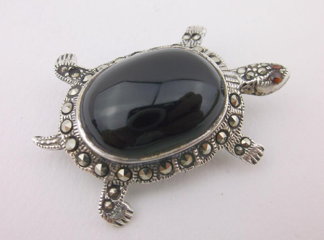 Stunning Sterling Silver Onyx Turtle Brooch (1 of 4)