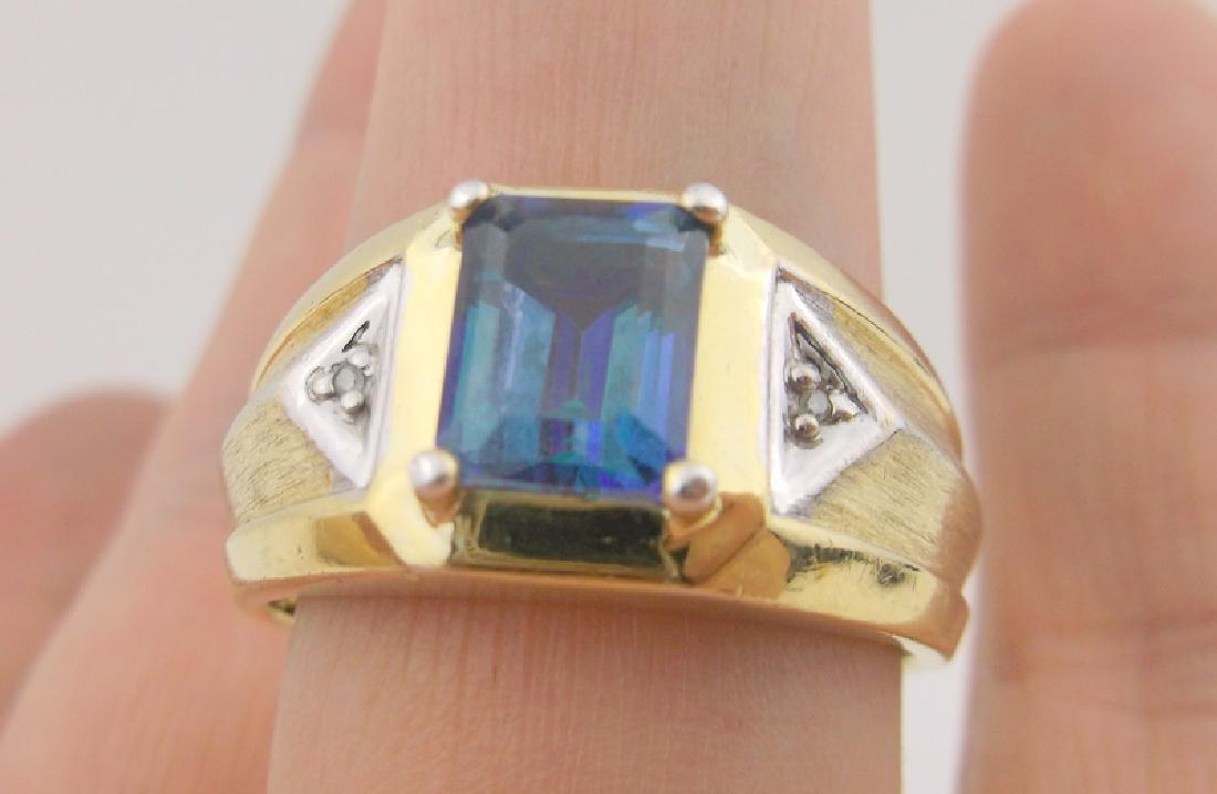 Mens Gold over Sterling Green Blue Topaz Ring 13 Signed (1 of 6)