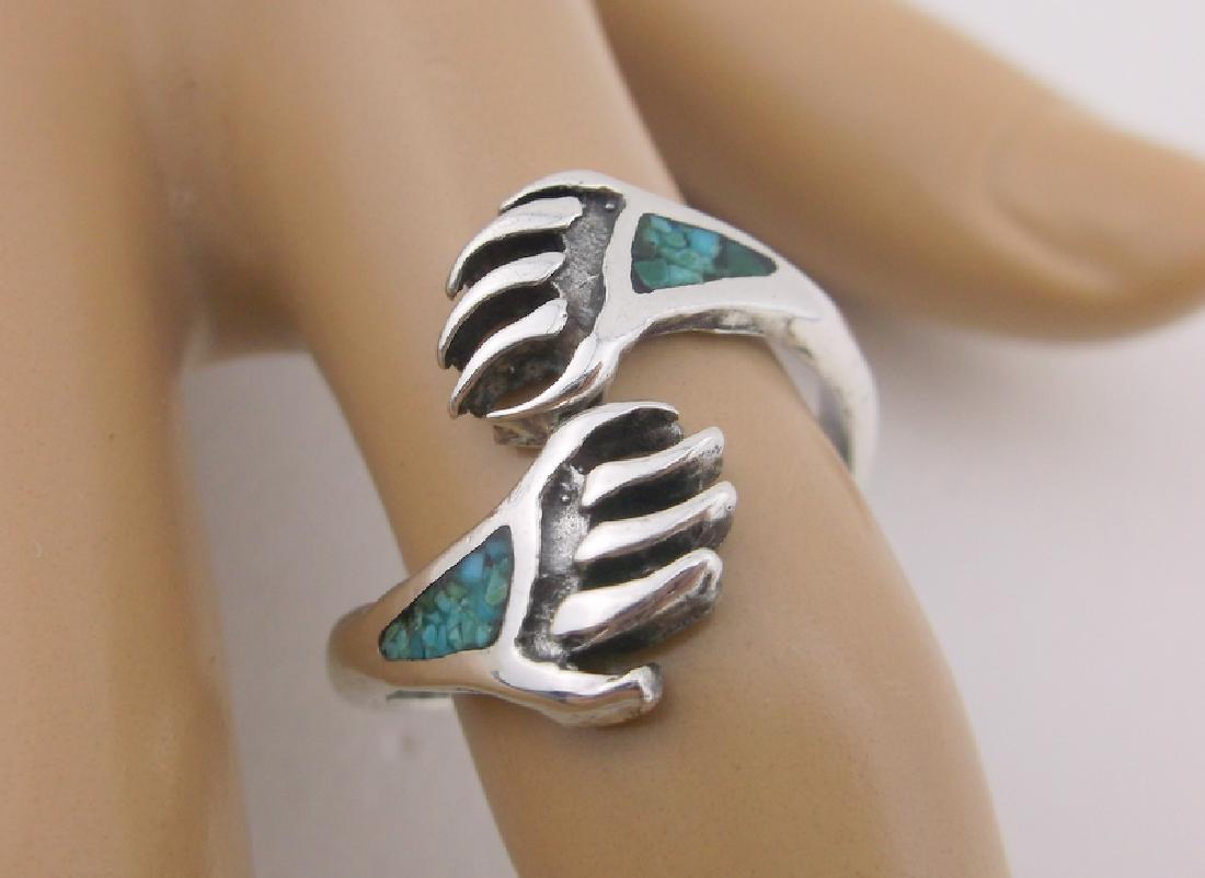 Vint Navajo Sterling Turquoise Bear Paws Ring 8.5 (1 of 2)