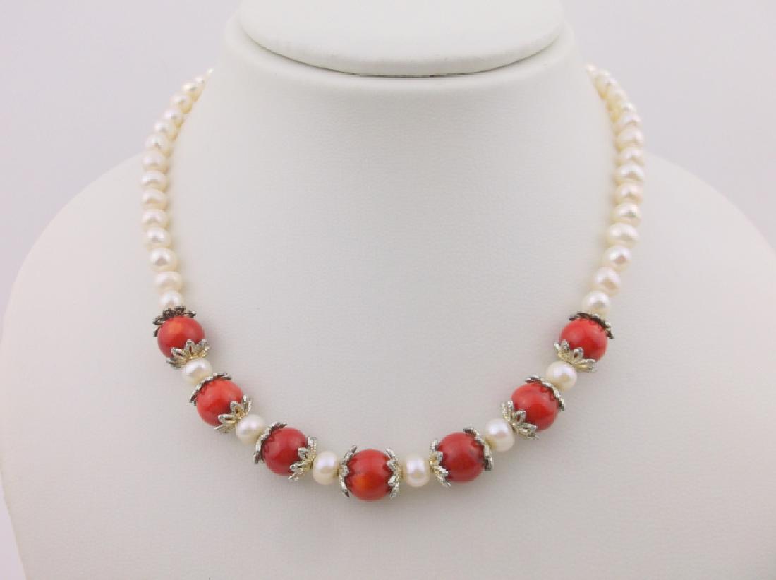 Stunning Genuine Red Coral Fresh Pearl Necklace (1 of 3)