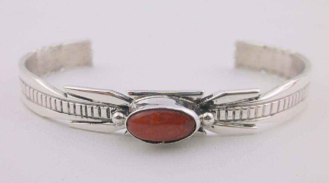 Ray Begay Navajo Sterling Red Coral Cuff Bracelet (1 of 4)