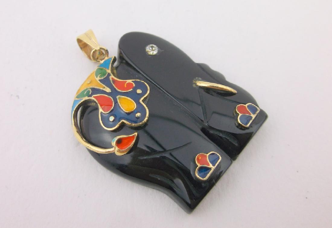 Enameled 14kt Gold Black Jade Elephant Pendant Stunning (1 of 3)