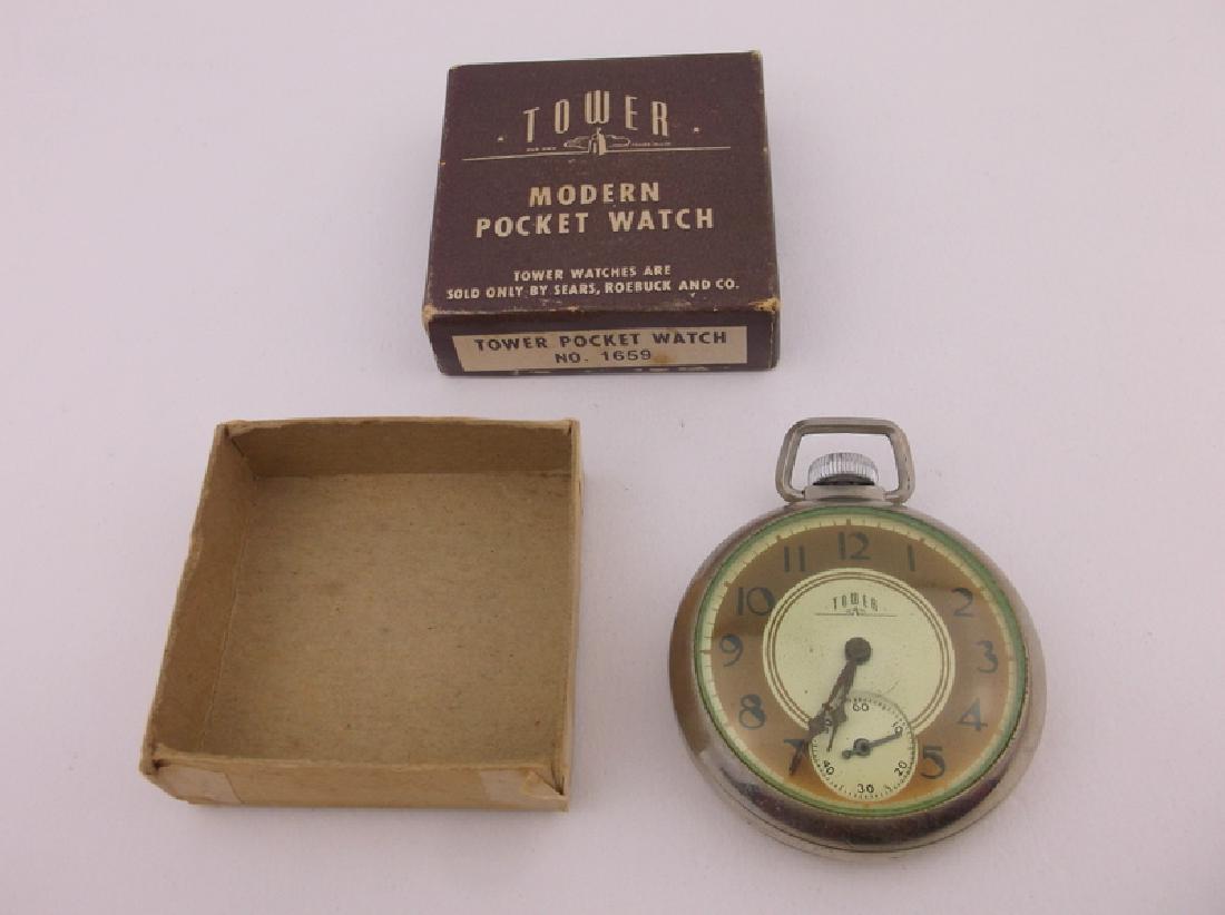 Antique 1920s Art Deco Tower Pocket Watch: Works perfect, in original box, art deco era, antique