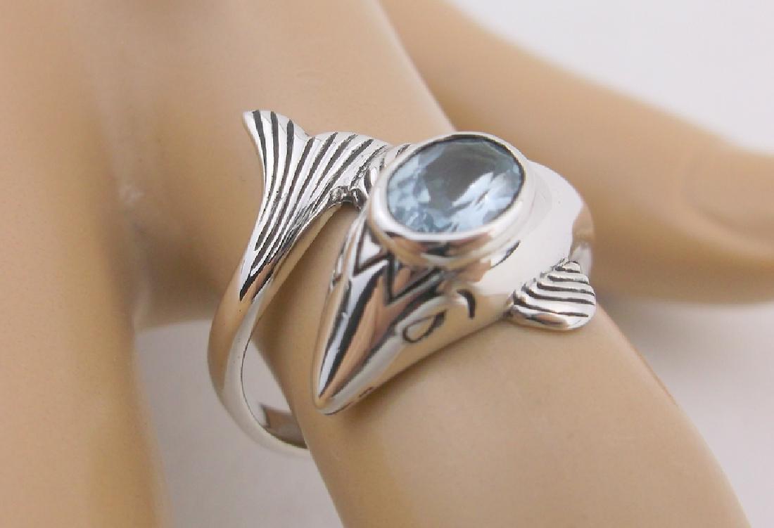 Stunning Sterling Silver Blue Topaz Dolphin Ring 7 (1 of 3)